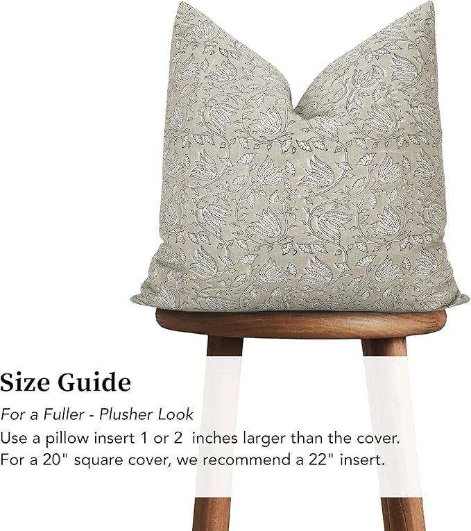 Hand-Block Printed, Artisan-Made Neutral Accent Throw Pillow Covers- 100% Cotton Cushion for Sofa, Bed, Chair, Home Decor, Boho, Indoor - Sansa (Beige, 20" x 20" (Pack of 2))