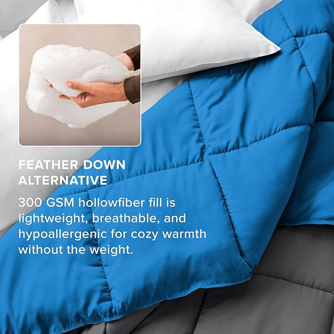 Bare Home King/California King Comforter - Reversible Colors - Goose Down Alternative - Ultra-Soft - Premium 1800 Series - All Season Warmth - Bedding Comforter (King/Cal King, Grey/Medium Blue)