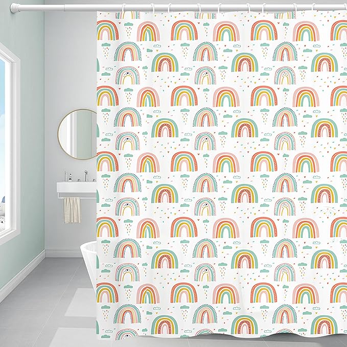 Plastic Shower Curtain Liner, Premium EVA 6G Rainbow Shower Curtain, Shower Curtains for Bathroom with 3 Magnetic Weights and Rustproof Grommets (Rainbow, 72X72 Inch)