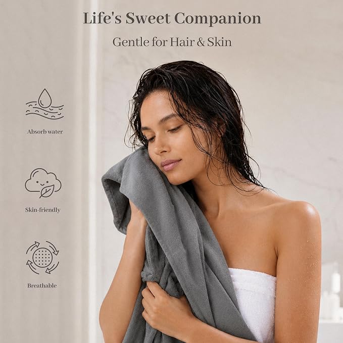 ROLSHOL Cotton Hair Towel Wrap for Women, 2 Pack 100% Cotton Hair Drying Towels for Long, Thick & Curly Hair, 32" x 11" Large Hair Turban for Wet Hair with Elastic Band (Black)