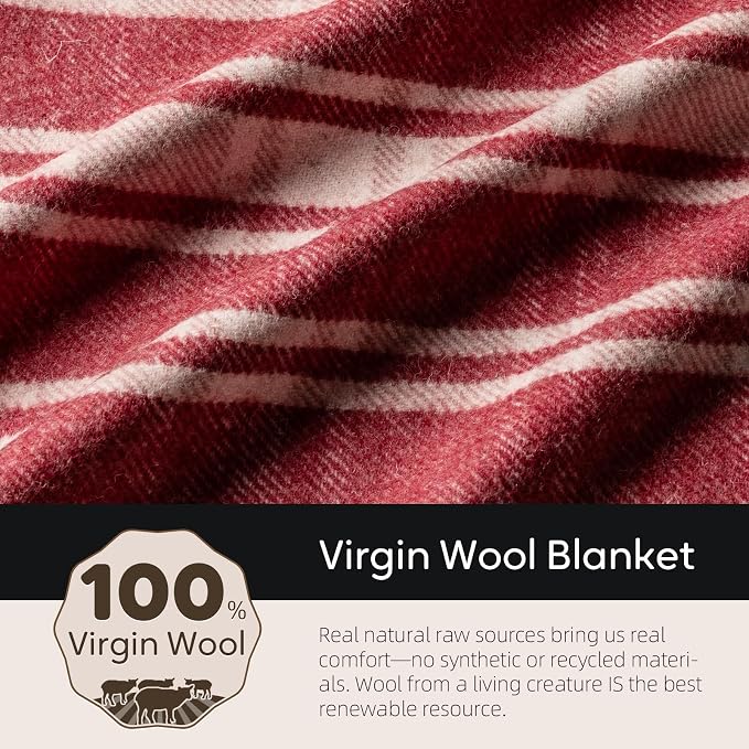 Molithe 100% Wool Blanket, 62" x 86", Warm, Thick, Washable, Military | Great for Camping, Outdoors, Sporting Events, Survival Kits SandalwoodRed