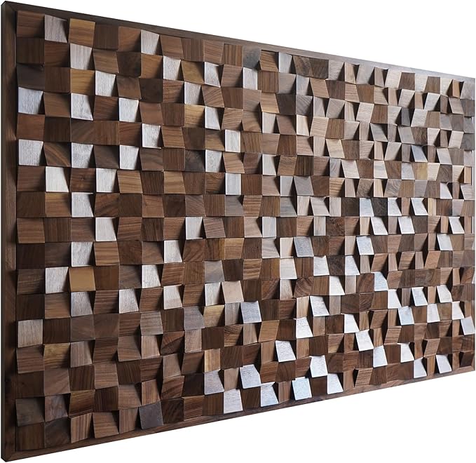 3D Art Black Walnut Solid Wood Mosaic Decorative Painting. Wall Art Decoration.It's Customizable。 It's Framed. Nice Housewarming Gift. Home Decoration, Living Room wall Decoration.
