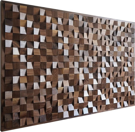 3D Art Black Walnut Solid Wood Mosaic Decorative Painting. Wall Art Decoration.It's Customizable。 It's Framed. Nice Housewarming Gift. Home Decoration, Living Room wall Decoration.