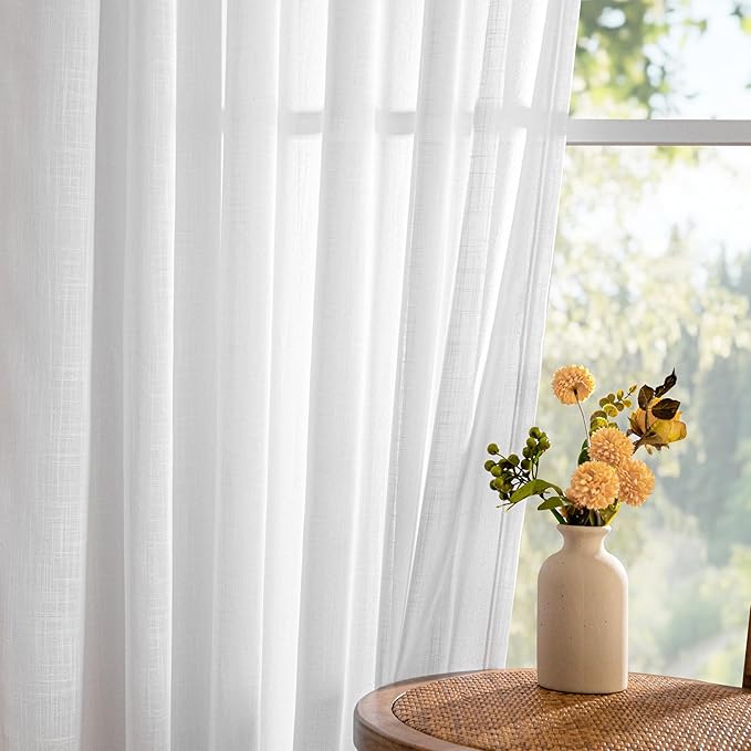 MYSKY HOME White Sheer Curtains 63 inch Length for Bedroom Semi Sheer Light Filtering Curtains Short Window Treatment Privacy Protect Drapes Set, Back Tab Boho Farmhouse Soft, 50" Wide, 2 Pieces