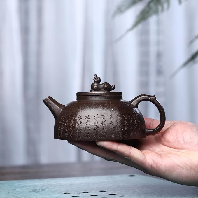 Zisha Teapot, Chinese Yixing Clay Handmade Tea Pot 8 Oz, Infuse Brew Kung Fu Loose Leaf Tea Maker -Ruishou,Golden Black Clay