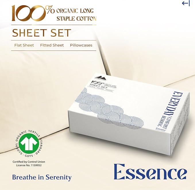 Mayfair Linen 100% Organic Cotton Sheets King Size - 4 PC Organic Cotton King Percale Size Weave Sheet Set, Soft, Cooling, Crisp & Breathable, 16" Deep Pocket Hotel Quality Bedding Set - Ivory