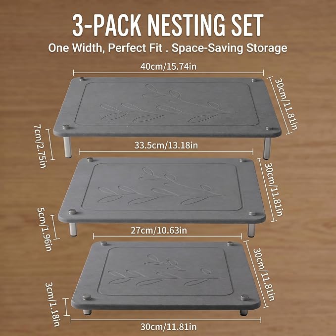 3-Pack Diatomaceous Earth Mat, Large Stone Drying Mat for Kitchen | Nesting Diatomite, Quick Dry, Non Slip, Heat Resistant（15.75"×11.81" & 13.19"×11.81" & 10.75"×11.81"）