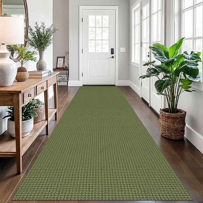 EARTHALL Runner Rug 3x12 Ft Washable Runners for Hallways Extra Long Woven Non Slip Entryway Runner Braided Kitchen Runner Indoor Outdoor Carpet Runners for Entryway, Hall, Foyers, Green
