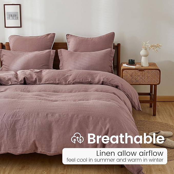 100% French Linen Pillow Shams Basic Style - Pack of 2 - Washed Solid Color Natural Flax Soft Breathable - Purple, 20'' x 36''