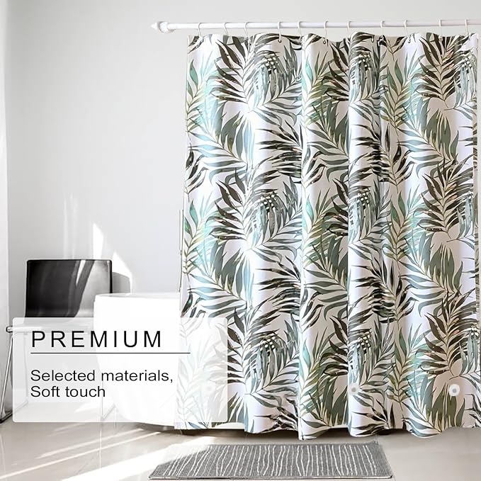 TIKABC Shower Curtain Liner, White Flower 4G PEVA Shower Liner, Plastic Waterproof Shower Curtains, 72x72 inch with Grommet Holes 3 Magnetic Weights