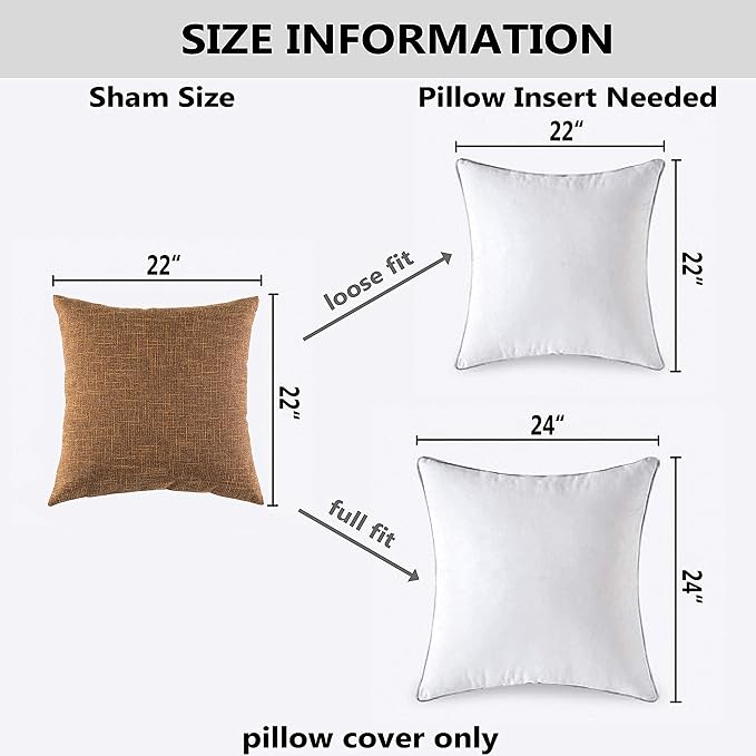 Kevin Textile Decorative Throw Cushion Covers Farmhouse Cushion Case Indoor Outdoor, Set of 2, 22 x 22 inches (55x55cm), Hazel Brown