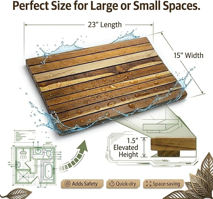 DecoTeak, Teak Shower Mat, Wood, Teak Shower Mat for Inside Shower, 23 inch x 15 inch, in Natural Color