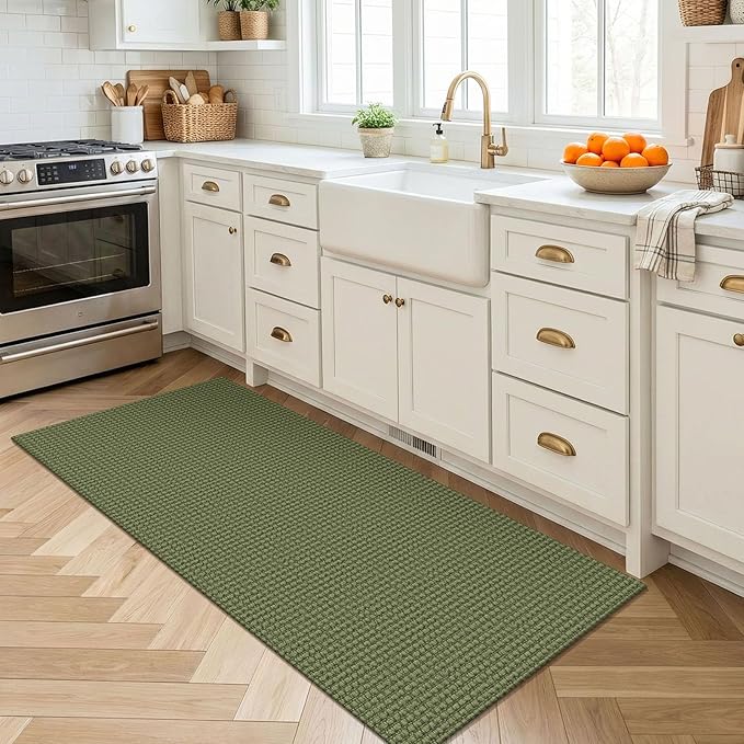EARTHALL Woven Runner Rug 2x4 Ft Washable Runners for Hallways Cotton Non Slip Eentryway Runner Braided Indoor Floor Carpet for Kitchen, Hallway, Kitchen, Doormat, Green