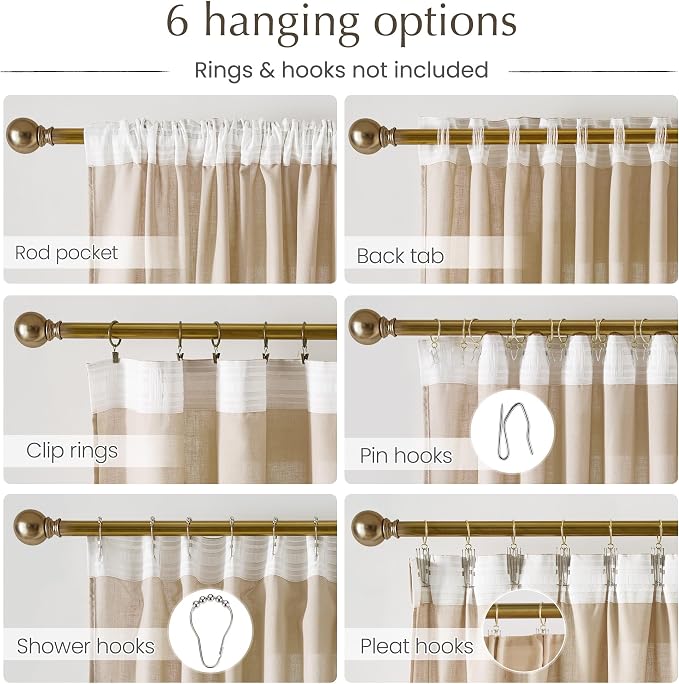 NICETOWN Thick Linen Semi Sheer Curtains for Living Room, Back Tab/Rod Pocket with Pleat Tape Privacy Added with Light Filtering Window Treatments for Bedroom, Angora, W52 x L84