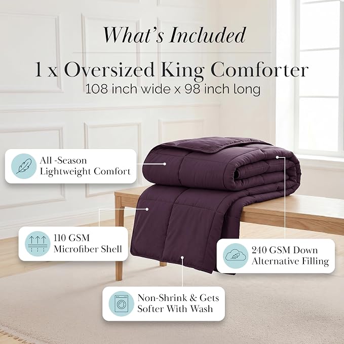Southshore Fine Living, Inc. Comforters, King Size Down Alternative Comforter, Oversized Cal/King Bedding Comforter, All Season Comfort, Easy Care Bedding, Purple Comforters