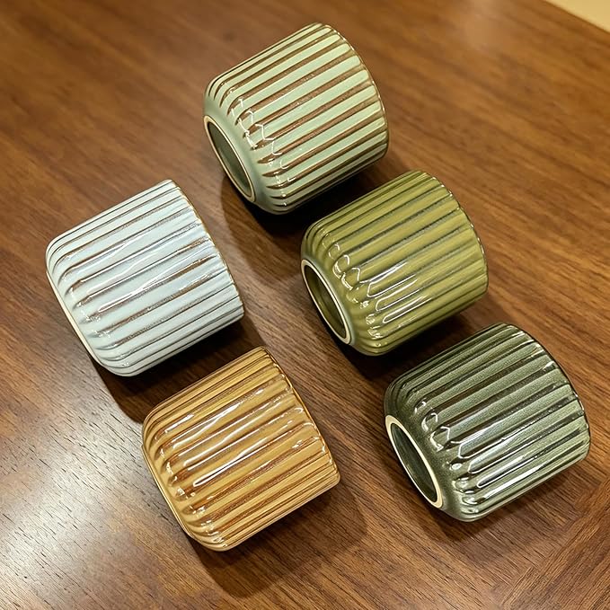 Japanese Ceramic Mug, Vintage Tea Cup 6oz Striped Cup No Handle Drinking Cup for Latte Milk Water Beverage Juice Microwave and Dishwasher Safe, Kiln Transformation Cup (Vintage Deep Green)