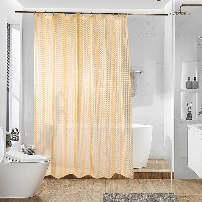 EVA Clear Shower Curtain, Water-Repellent Shower Curtain Liner with 3 Magnets for Bathroom, 72x72 Inches, Yellow Checkered