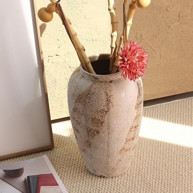 Large Ceramic Vase, 11.8 Inch Minimalist Decorative Farmhouse Vase for Home Decor, Living Room, Shelf Decor, Entryway, Wedding, Table Decoration