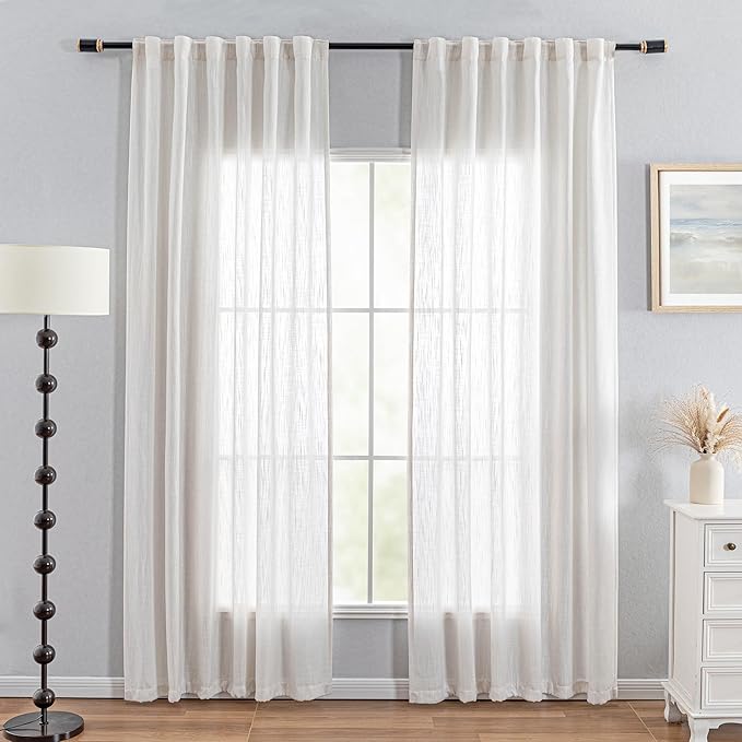 MYSKY HOME Natural Curtains for Living Room 1 Panel, Beige Semi Sheer Curtains & Drapes Light Filtering Farmhouse Country Boho Style Back Tab Draperies for Sliding Glass Door (Customsize, Natural)