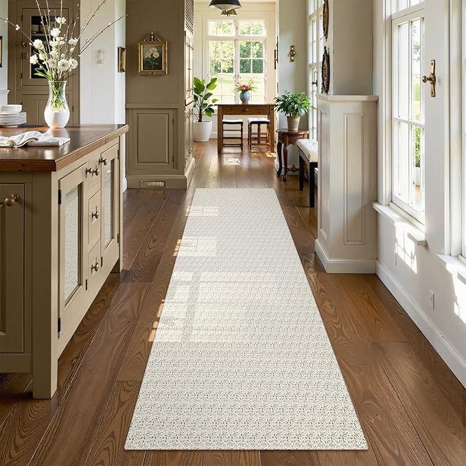 Collive Washable Hallway Runner Rug, Farmhouse Non Skid Kitchen Runner Rug 2x8 Boho Entryway Rugs, Tan Cotton Braided Modern Carpet Runners for Bedside Doorway Kitchen Floor