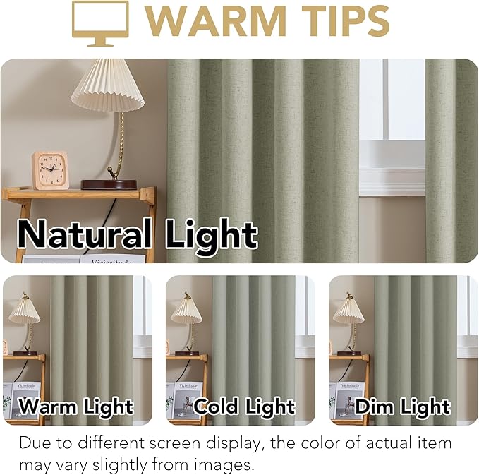 H.VERSAILTEX Linen Curtains 100% Blackout Curtains for Bedroom 120 inch Long Full Light Blocking Nature Linen Blended Window Curtains for Living Room Nickel Grommet (2 Panels, Heathered Tea)