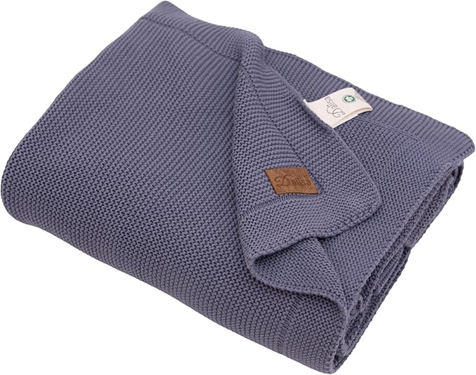 Dalisa 100% Organic Turkish Cotton Throw Blanket - GOTS Certified, Cozy - Perfect for Couch, Bed, and Home Decor - Boho Vintage Knit Alina (Grey Blue, 50x60)