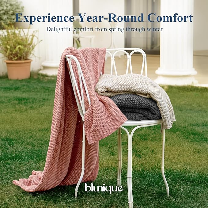 100% Cotton Cable Knit Throw Blanket, Large Lightweight Soft Knit Blanket for Sofa Couch Bed, Breathable All-Season Throw, Cozy Decorative Blanket, 60 x 80 Inch,Linen
