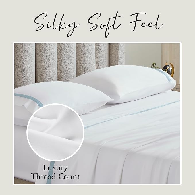 KARISSA MAE Pure Viscose from Bamboo King Size Pillowcase Set | 100% FSC Certified | Luxuriously Soft | Cooling | [Signature Frame Coastal Blue]