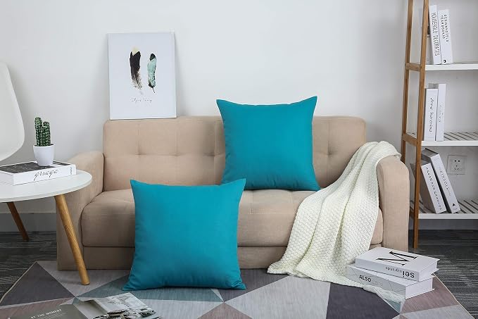 TangDepot Cotton Solid Throw Pillow Covers, 26" x 26" , Blue Ashes, 1 Count (Pack of 1) | 100% cotton, same-color zip, machine wash & air dry. For living room, bedroom, office, car. 42 colors, 388 sizes. Cover only.