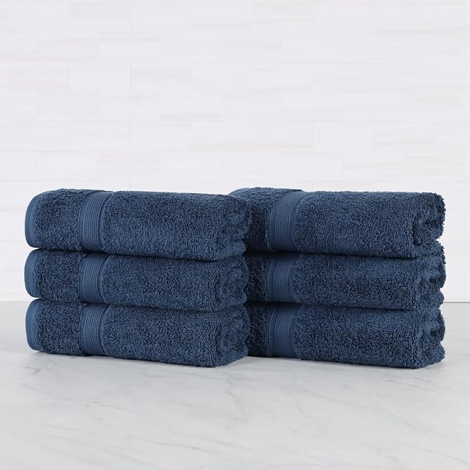 Superior 100% Organic Cotton Hand Towel Set of 6, Daily Use for Bathroom, Kitchen, Guest Bath, Quick Dry Small Towels, Face, Hand, Gym, Spa, Hotel, Absorbent, Essentials, Oregon Collection, Navy Blue