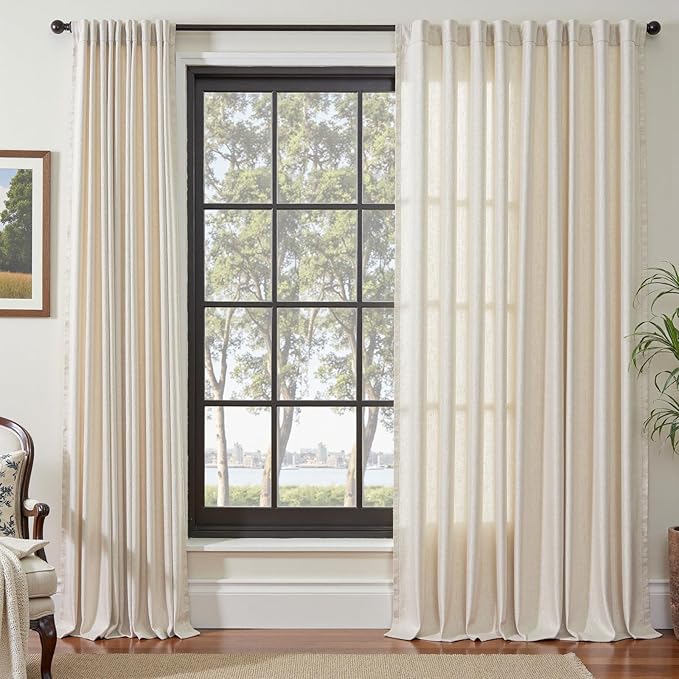 jinchan Beige Linen Blend Curtain 84 Inches Length 1 Panel for Bedroom Living Room, Light Filtering 84 Inches Wide Natural Farmhouse Drape with Rod Pocket Back Tab (84W x 84L, Ecru)