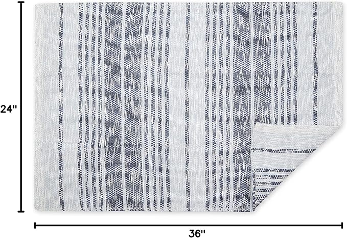 DII Woven Rag Rug Collection Recycled Yarn Variegated Rustic Stripe, 2x3', Stonewash Blue