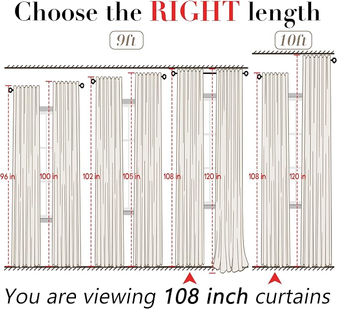 XTMYI White Linen Sheer Curtains 108 Inches Long Back Hidden Tab Tape Hooks Privacy Not See Through Simple Modern Curtains for Living Room 2 Panels Set