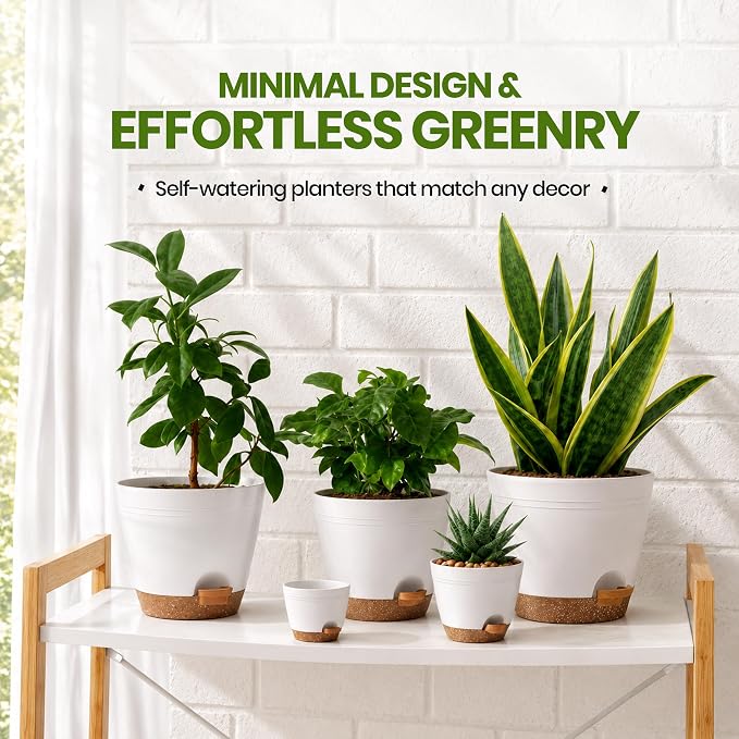 Utopia Home Self Watering Pots for Indoor Plants, Planters for Indoor Plants, Multi-Size Flowerpot, Set of 10 Plant Pots with Drainage & Reservoir, 6.8"/6.4"/5.9"/5.5"/4.9" (White)