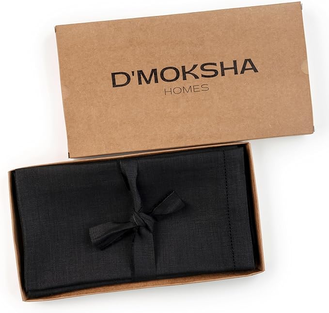 Signature Linen™ by D'Moksha Black Dinner Napkins Set of 8, 20 x 20 Inch Cloth Napkins, 100% Pure Linen, Hemstitch, Machine Washable Table Napkins- Summer, Father's Day