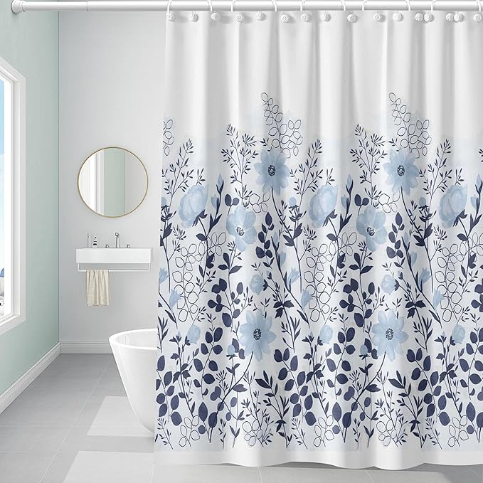 Plastic Shower Curtain Liner, Premium EVA 6G Classic Bloom Shower Curtain, Shower Curtains for Bathroom with 3 Magnetic Weights and Rustproof Grommets (Classic Bloom, 72x72 in)