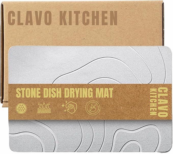 CLAVO Stone Drying Mat for Kitchen Counter – Fast Absorbing Diatomaceous Earth Dish Drying Mat – Non-Slip, Easy-to-Clean, Multi-Purpose Kitchen Stone Drying Mat for Dishes|15.7” x 11.8"