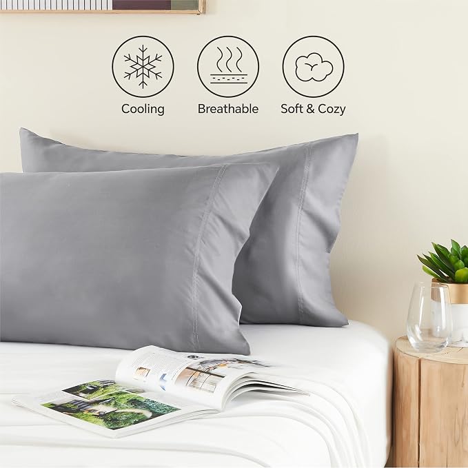 BEDELITE King Size Pillow Cases Set of 2, Rayon Derived from Bamboo, Cooling Pillow Cases for Hot Sleepers & Night Sweats, Breathable and Silky Soft Envelope Pillowcases(Silver Grey, 20"x36")