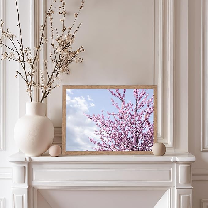 Monem Art Cherry Blossom Spring Sky Photography Print - Floral Nature Art Poster - Wall Decor for Living Room, Bedroom or Office - 8x10 Beige Framed Wall Art by Mareike Bohmer