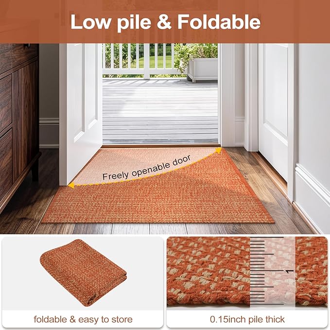LEEVANG Small Bathroom Rug, 2' x 3' Washable Woven Entryway Rug Low Profile, Terra Reversible Front Door Mat, Farmhouse Kitchen Mat Modern Carpet for Bedroom/Porch/Back Door Decor