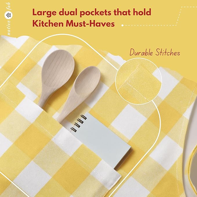 Native Fab Kitchen Apron 2 Pack - 100% Cotton Adjustable, Durable Apron with Pockets, Perfect for Cooking, Baking, Grilling
