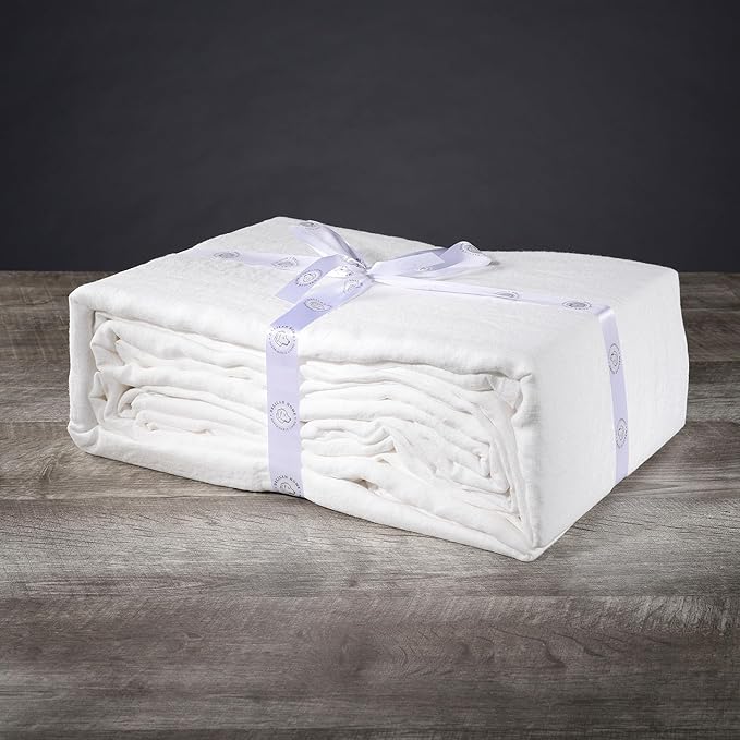 Delilah Home Sustainable Living 100% Organic Hemp Queen Bed Sheets Certified by GOTS and Vegan.org, Proudly Made in Portugal, 4 Piece Set, White