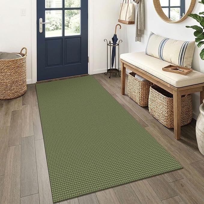 EARTHALL Woven Runner Rug 3x6 Ft Washable Runners for Hallways Wide Non Slip Entryway Rug Braided Kitchen Runner Indoor Floor Carpet for Entryway, Hallway, Kitchen, Bedroom, Green