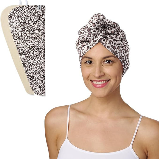 Turbie Twist 2-Pack Microfiber Hair Towel for Beauty, Travel, Gifting - Hair Wrap Turban for Straight, Wavy & Curly Hair - Premium Personal Care - Leopard