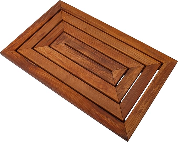 Nordic Style Premium Teak Shower and Bath Mat for Indoor and Outdoor Use - Non-Slip Wooden Platform for Spa, Sauna, Pool, Hot Tub - Flooring Decor and Protector (Oiled Finish, 31.4" x 19.6")