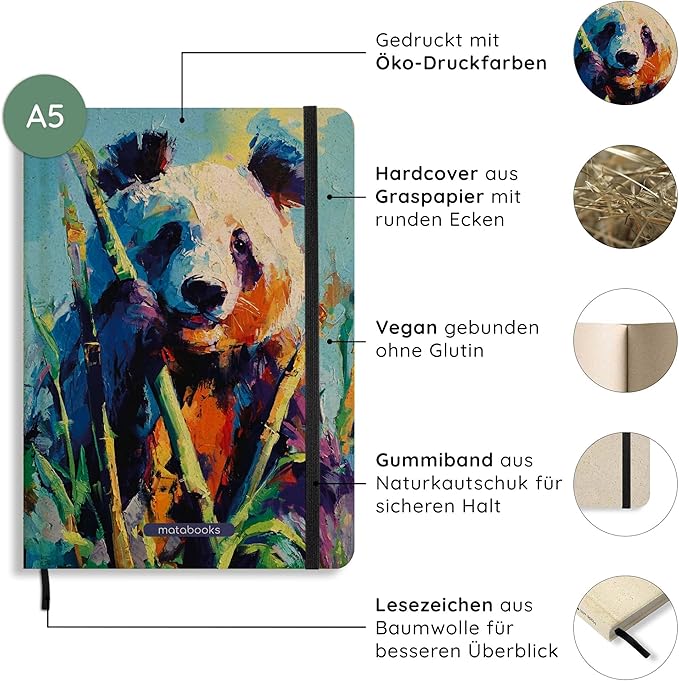 Sustainable A5 Notebook/Journal/Bullet Journal/Writing Book/Notebook Made of Sweetgrass Paper - Nari Colour: Bamboo Green (Dotted)
