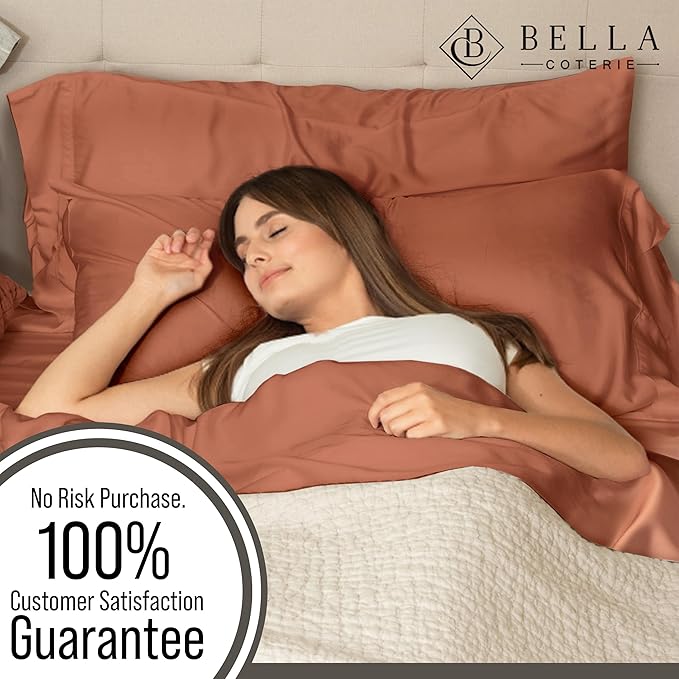 Bella Coterie | Luxury Bamboo Viscose King Size Pillowcase Set | 100% Organically Grown | Ultra Soft | Cooling | 2 Pcs [Terracotta]