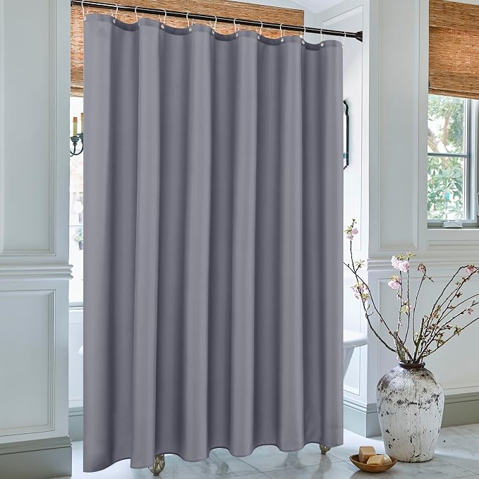 Biscaynebay Extra Long Fabric Shower Curtain Liner 72 Inch Width by 84 Inch Length, Dark Grey Rust Resistant Grommets Top Weighted Bottom Hem Machine Washable