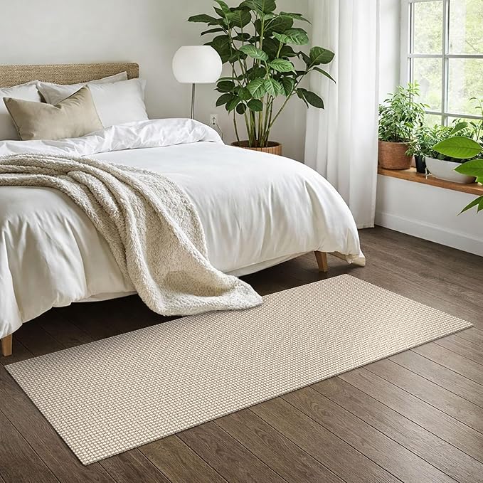 EARTHALL Woven Runner Rug 2x6 Ft Washable Runners for Hallways Cotton Non Slip Rubber Backed Kitchen Runner Braided Indoor Floor Carpet for Entryway, Hallway, Kitchen, Bedroom, Beige/Ivory