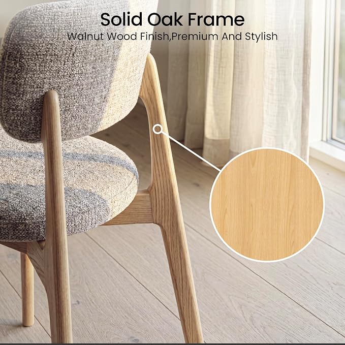 COLAMY Dining Chairs Set of 2, Modern Upholstered Kitchen Room Chairs with Solid Natural Oak Wood Legs, 5-Min Easy Assembly Anti-Wobble, High-Weight Fabric Farmhouse Side Chair, 300lbs,Oak,Oatmeal